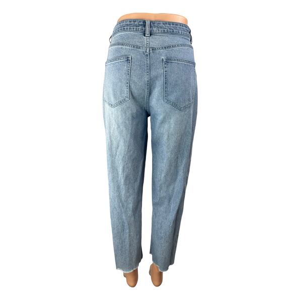 Something Navy Blue Raw Hem High Waisted Straight Leg Denim Jeans Pants Size 10 - Picture 2 of 5